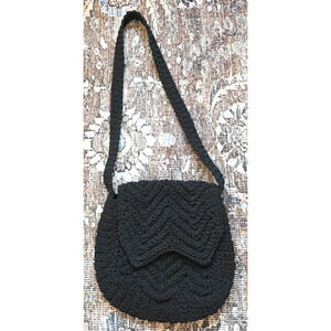 Crochet Works Black Chevron Small Woven Shoulder Bag Handbag Satchel Purse Women